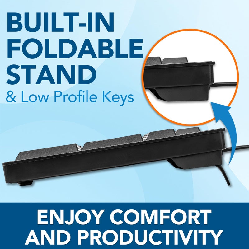 Manhattan Wired Computer Keyboard â€“ Basic Black Keyboard - with 4.5ft USB-A Cable, 104-keys, Foldable Stands - Compatible for Windows, PC, Laptop - 3 Yr Mfg Warranty â€“ 179324 - Image 4